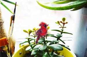 Cardinal Bird Wooden Brooch