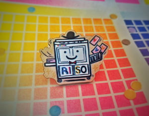 Happy Risograph Machine Wooden Pin