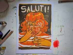 Saluti! Aperol Spritz Red, Yellow and Black A3 Riso print