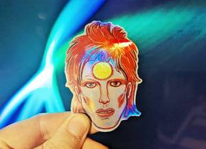 David Bowie 8cm Illustrated Holographic Vinyl Sticker