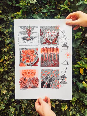 An Element of Time- Fluorescent Orange and Black A4 or A3 Seasons Riso print