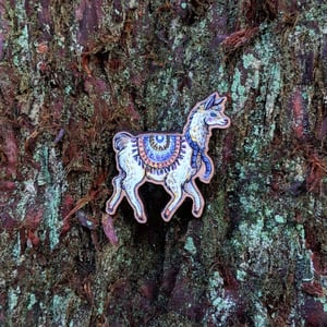 Fancy Llama Wooden Brooch or Necklace