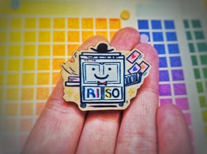 Happy Risograph Machine Wooden Pin