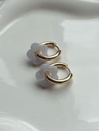 Image 2 of Grey  Flower Huggies 18k Gold Plated