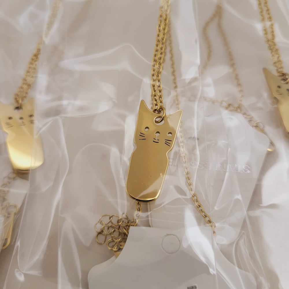 Image of Laser Engravable Cat Face Pendant Blanks with Necklace.