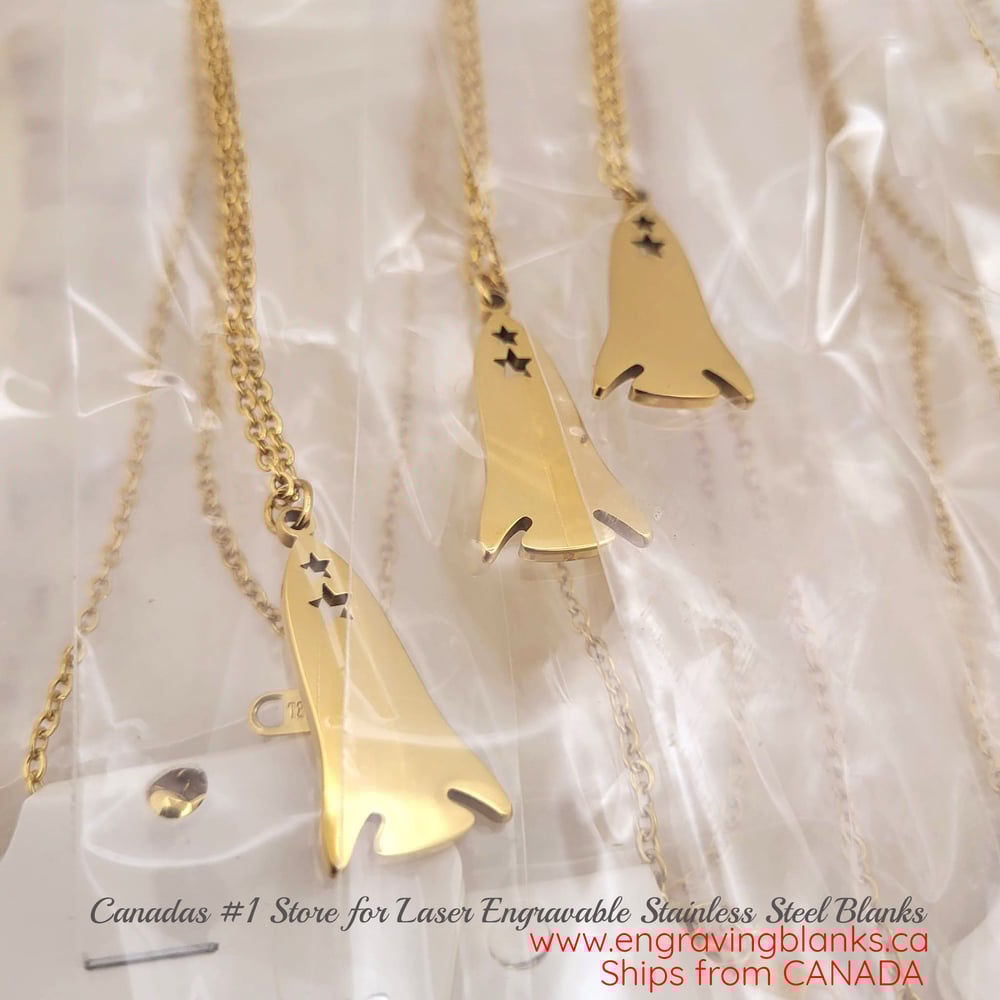 Image of Laser Engravable Rocket with 2 Stars Shape Pendant necklace - Gold 