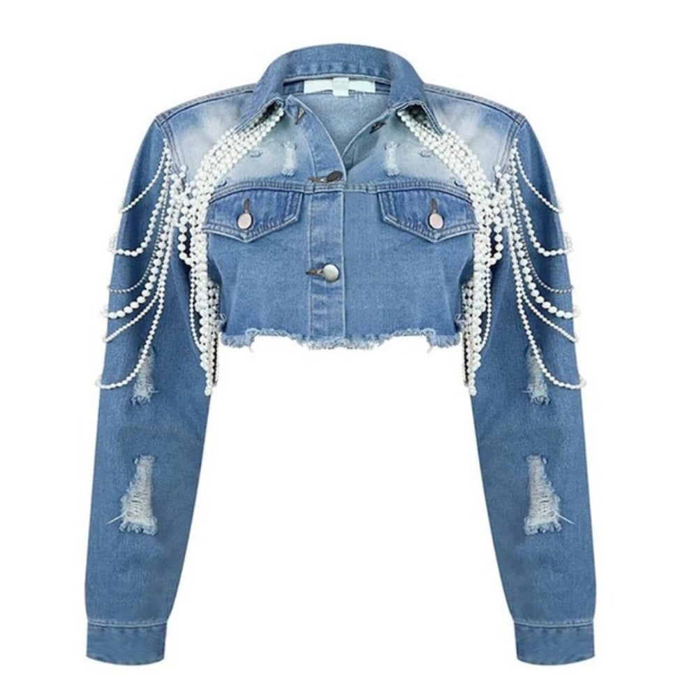 Image of Cropped Pearl Denim Jacket 