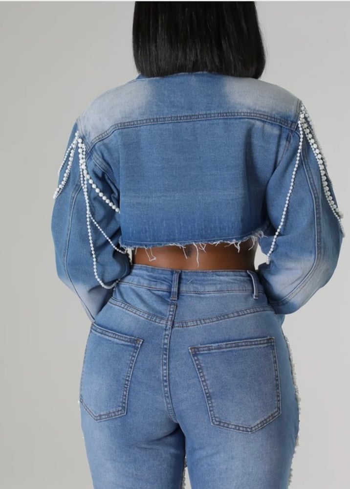 Image of Cropped Pearl Denim Jacket 