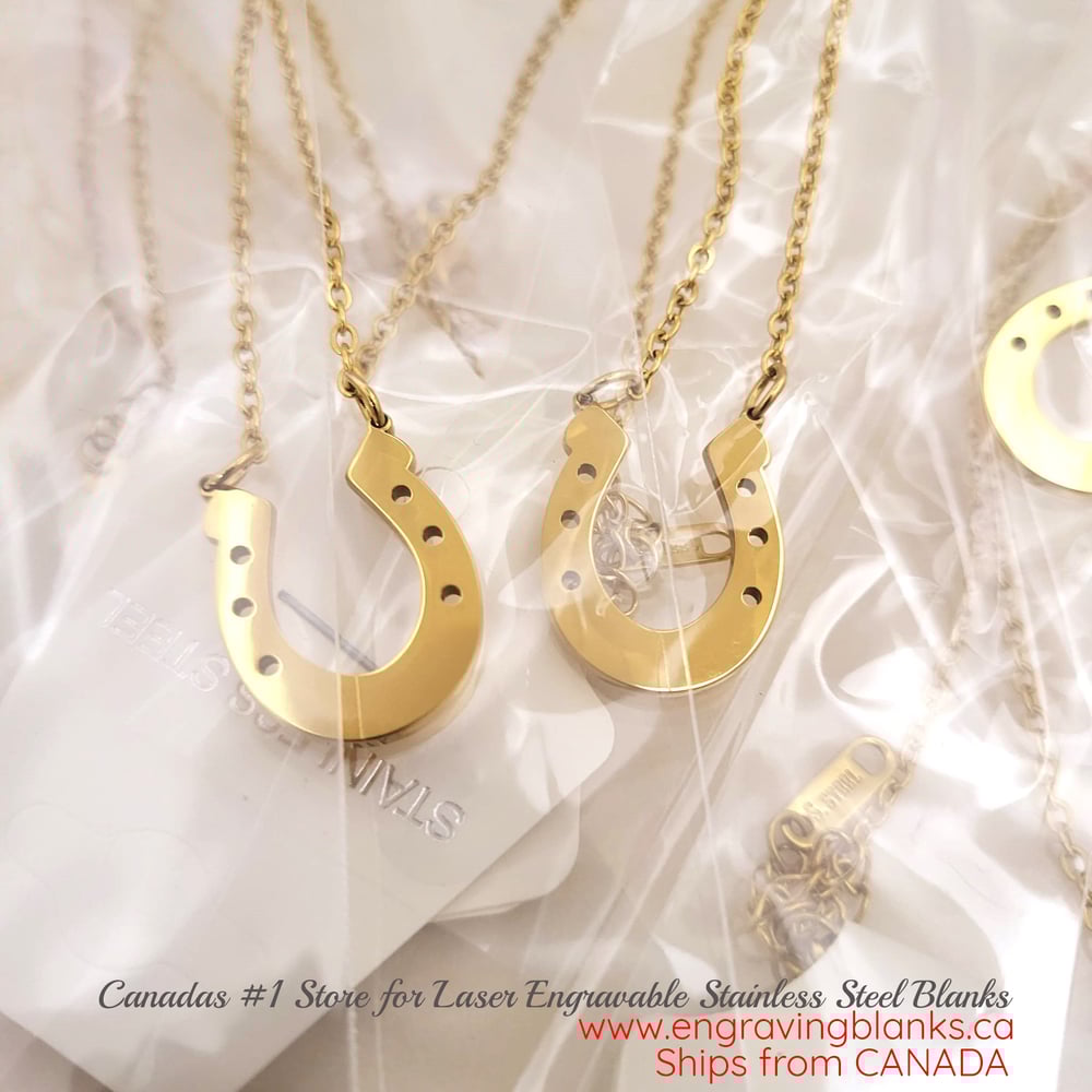 Image of Laser Engravable Horse Shoe Pendant Necklace -Gold