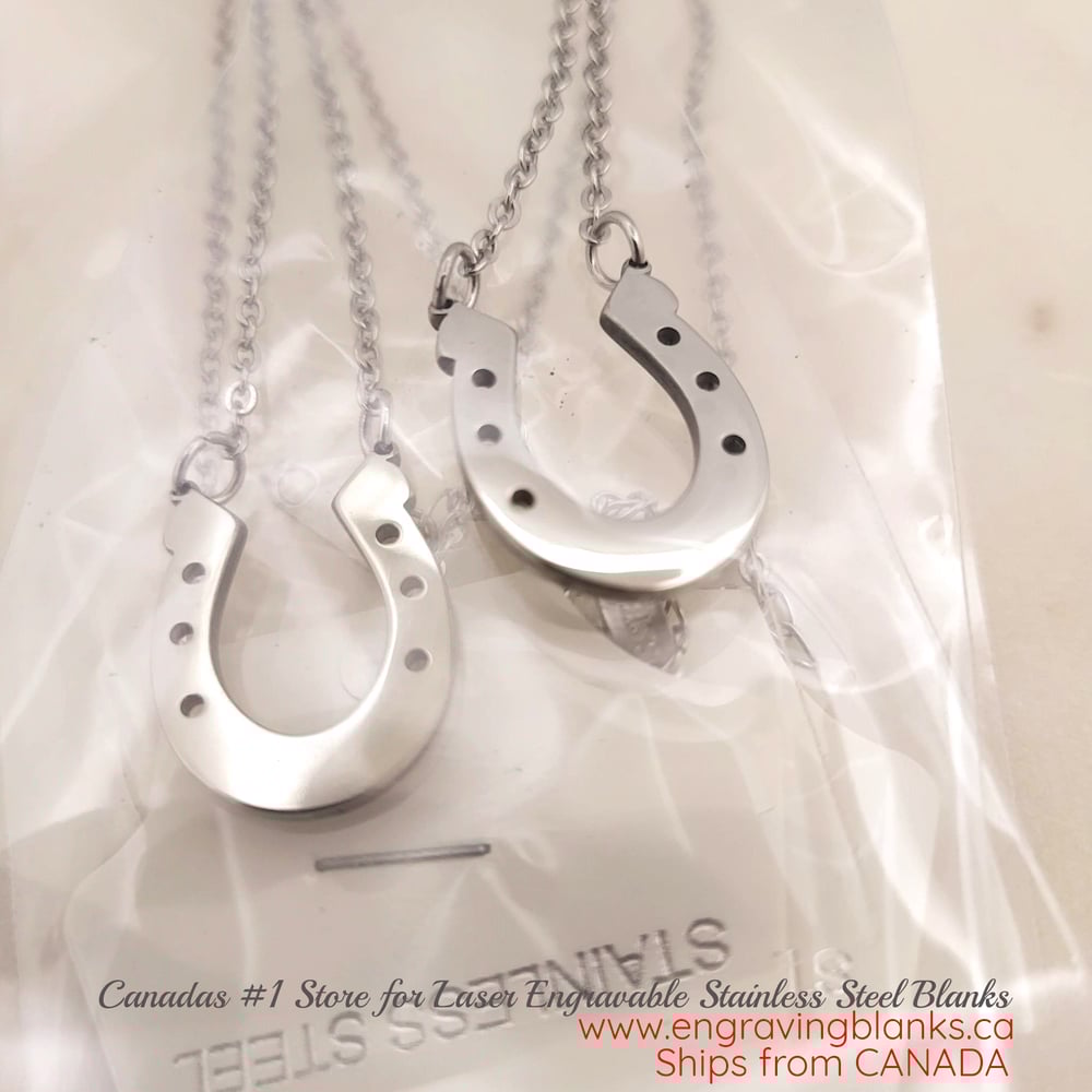 Image of Laser Engravable Horse Shoe Pendant Necklace - Steel Silver