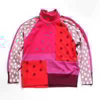 Image 1 of red pink magenta polka dots patchwork 10/12 sweater shirt top courtneycourtney longsleeve raglan