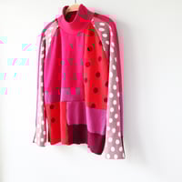 Image 5 of red pink magenta polka dots patchwork 10/12 sweater shirt top courtneycourtney longsleeve raglan