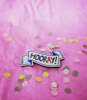 Hooray Wooden Brooch