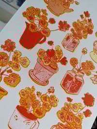 Image 2 of Geranium Pots A4 3 or 2 Colour Risograph Print.