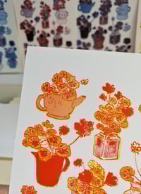Image 3 of Geranium Pots A4 3 or 2 Colour Risograph Print.