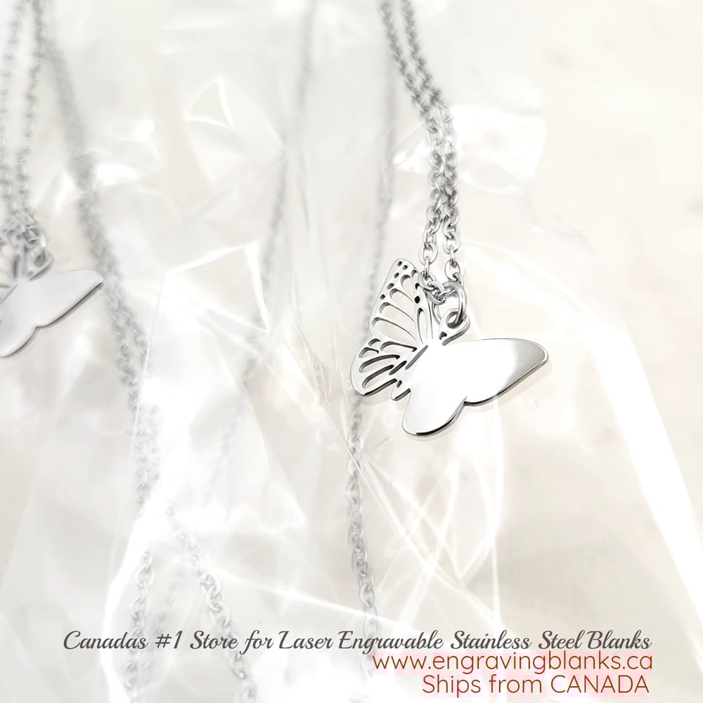 Image of Laser Engravable Butterfly Pendant Stainless steel Blanks  - Steel Silver