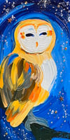 “Owl’s Contentment” - 8”x16” oil on canvas with gems ready to ship 3-24-24! 