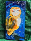 “Owl’s Contentment” - 8”x16” oil on canvas with gems ready to ship 3-24-24! 