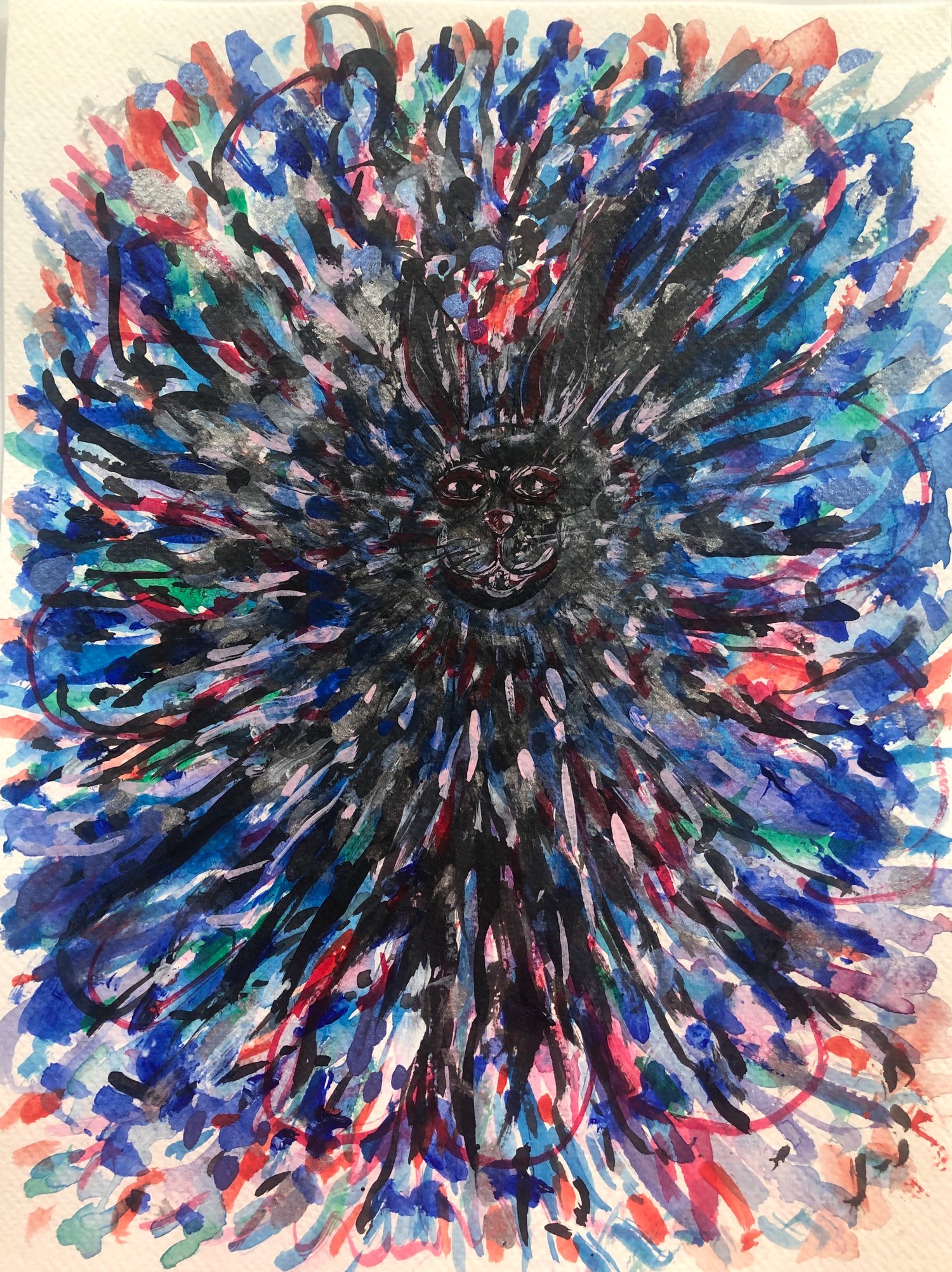 Image of Pink bunny eclipsing dark explosion painting