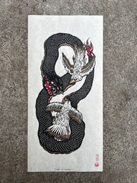Image 1 of Snake vs. Tengu 3 Layer Linocut Print PROOFS