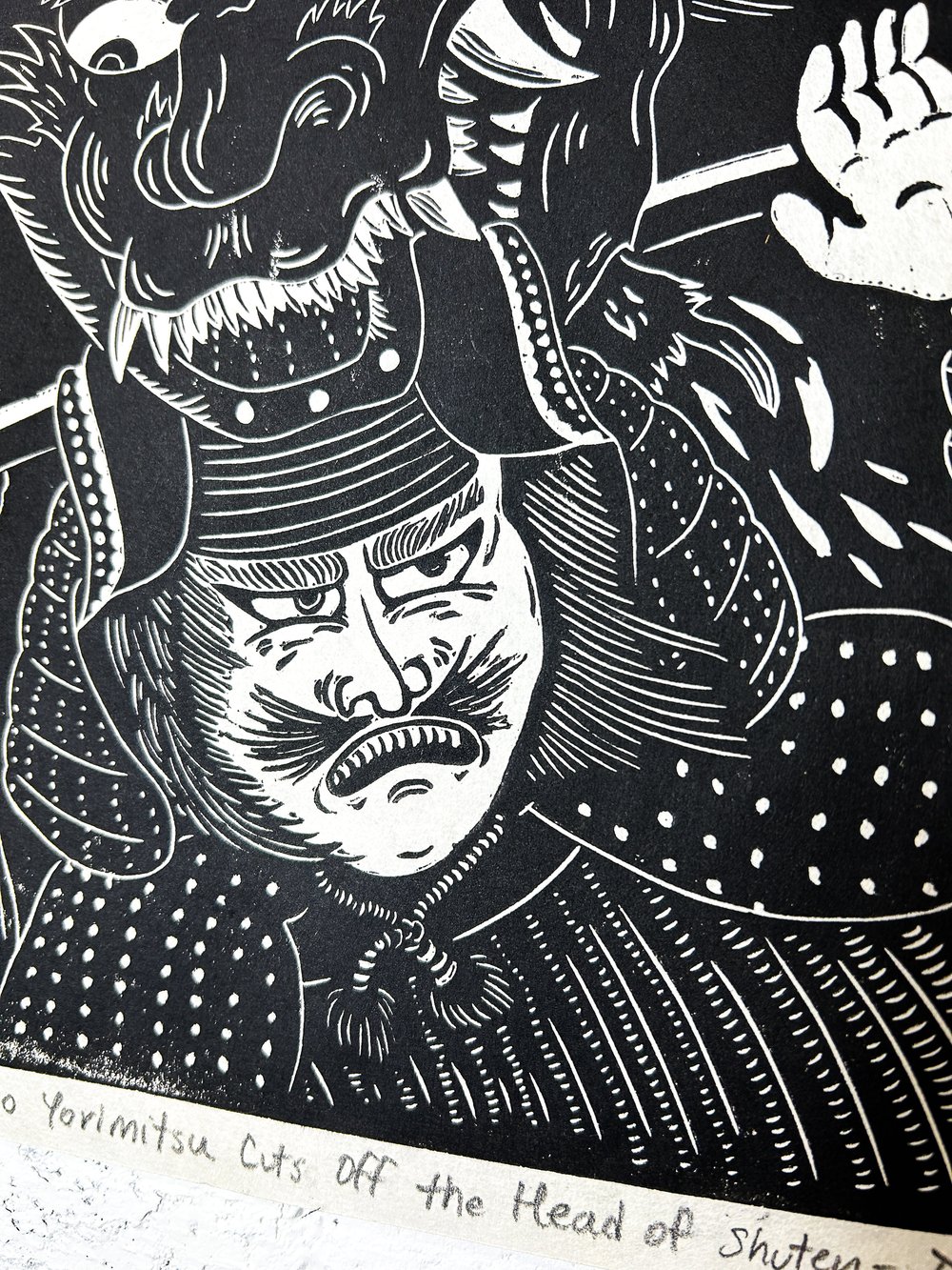 Minamoto no Yorimitsu Cuts off the Head of Shuten-Dōji Lino Print