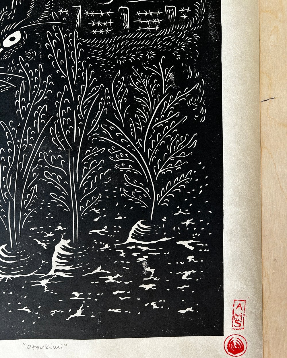 Otsukimi Rabbit Linocut Print