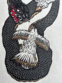 Image 3 of Snake vs. Tengu 3 Layer Linocut Print PROOFS