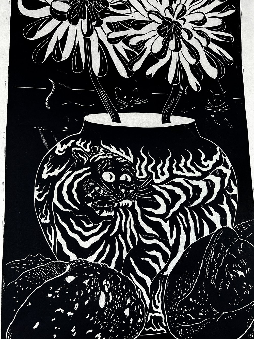 Tiger Vase Linocut Print