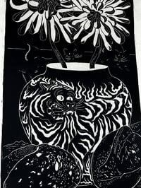 Image 3 of Tiger Vase Linocut Print