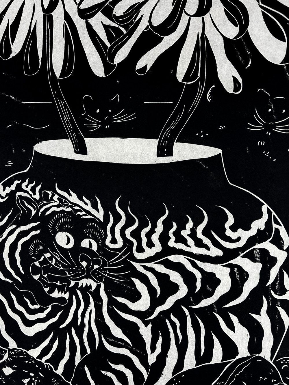 Tiger Vase Linocut Print