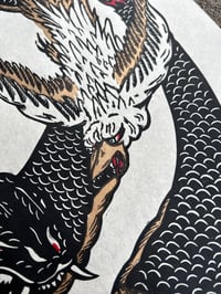 Image 4 of Snake vs. Tengu 3 Layer Linocut Print PROOFS