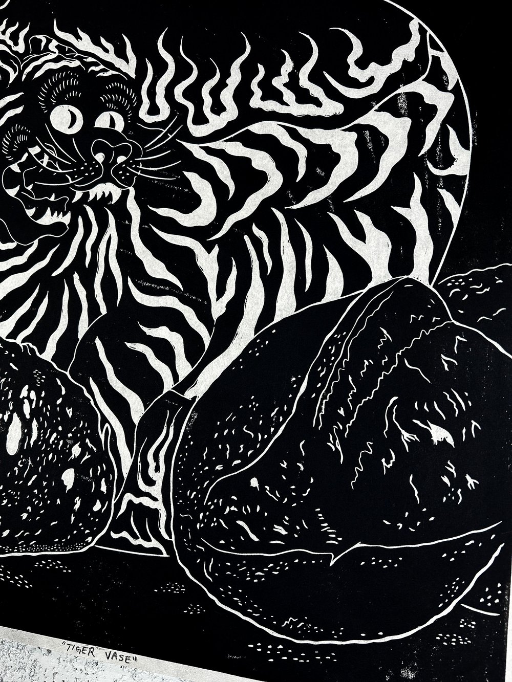 Tiger Vase Linocut Print