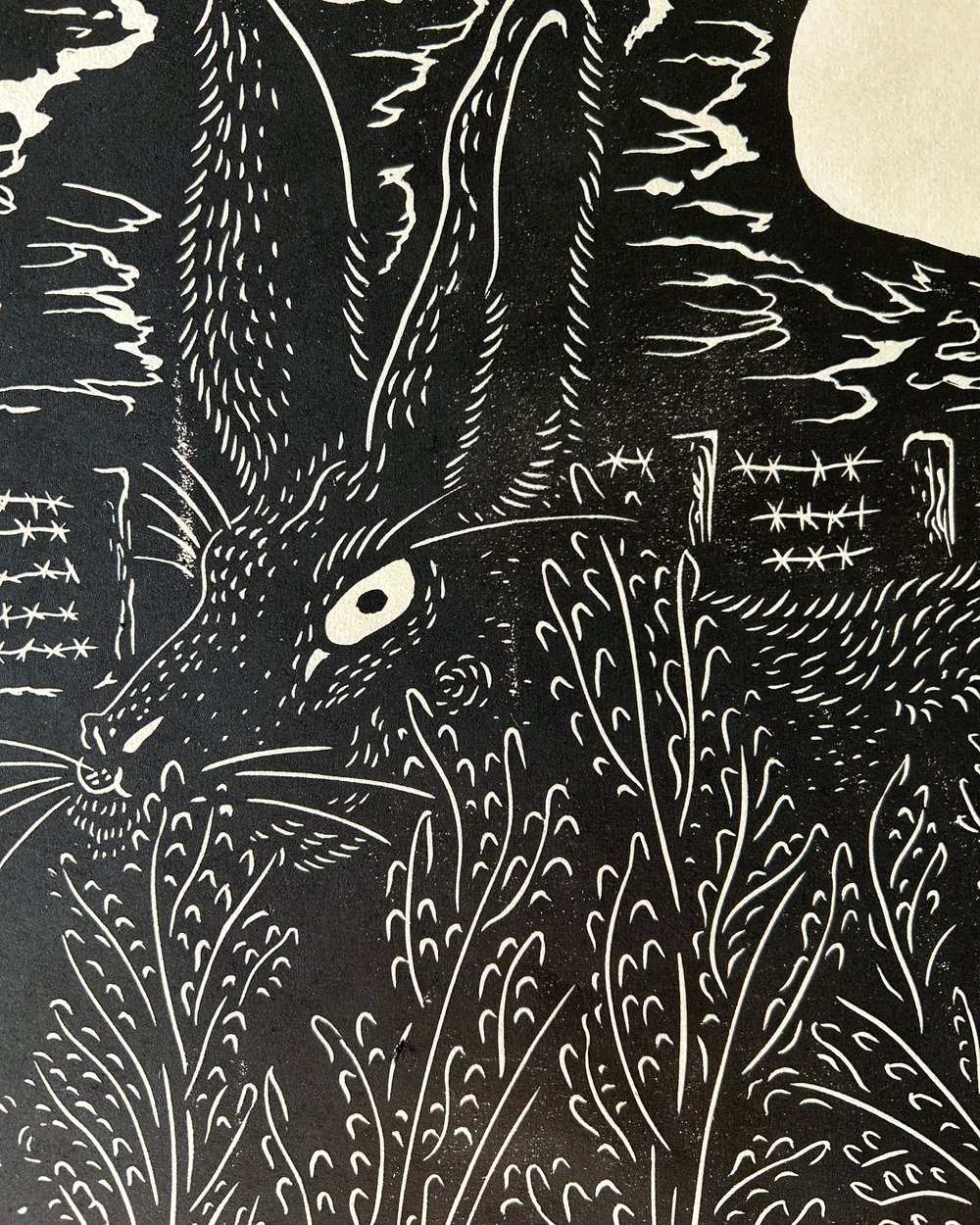 Otsukimi Rabbit Linocut Print