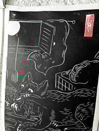 Image 5 of The Faithful Cat Linocut Triptych Print set