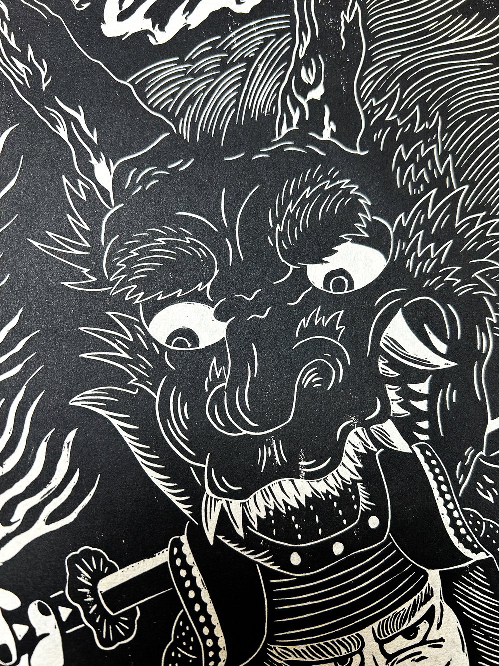 Minamoto no Yorimitsu Cuts off the Head of Shuten-Dōji Lino Print