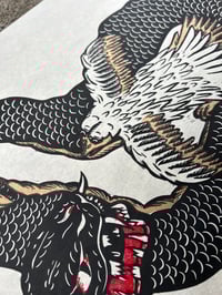 Image 5 of Snake vs. Tengu 3 Layer Linocut Print PROOFS