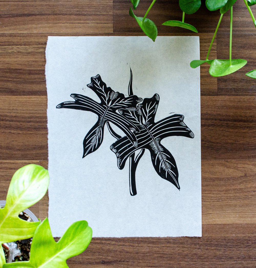 Philodendron Florida Linocut Print