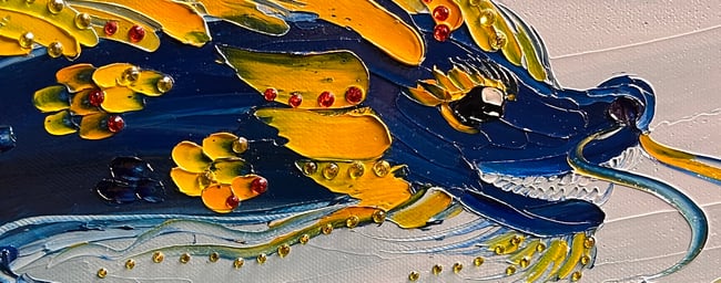 “Cerulean & Golden Luck Dragon” - 8”x16” oil on canvas