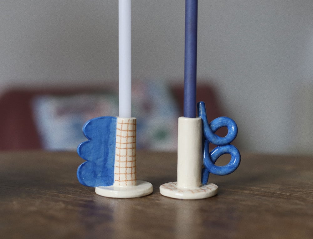 Image of BLUE SHAPE CANDLE HOLDER