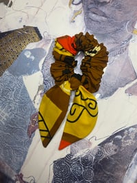 Image 4 of Brown Tribal Textile Afro Hair Scrunchie Set