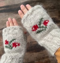 Image 2 of “Lingonberries” fingerless mittens - Ready to ship