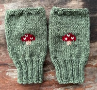 Image 1 of Toadstool fingerless mittens - Celery green - Ready to ship