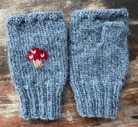 Image 2 of Toadstool fingerless mittens - Indigo - Ready to ship