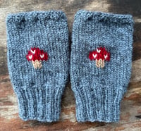 Image 1 of Toadstool fingerless mittens - Indigo - Ready to ship