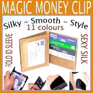 Image of 1 Fold & 3 Fold Magic Money Clip Silk Wallet - 4 cards, 1 ID slot. Bank notes.