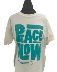 Image of Distressed Peace Now Logo T-Shirt - Blue on Ecru