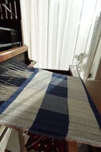 Image 5 of LAMBSWOOL CHECK SCARF BLUE & WHITE.