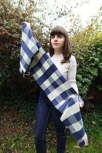 Image 3 of LAMBSWOOL CHECK SCARF BLUE & WHITE.