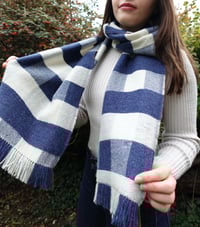 Image 2 of LAMBSWOOL CHECK SCARF BLUE & WHITE.