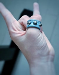 Image 3 of ICE DANCE pale blue + silver vegan leather ring